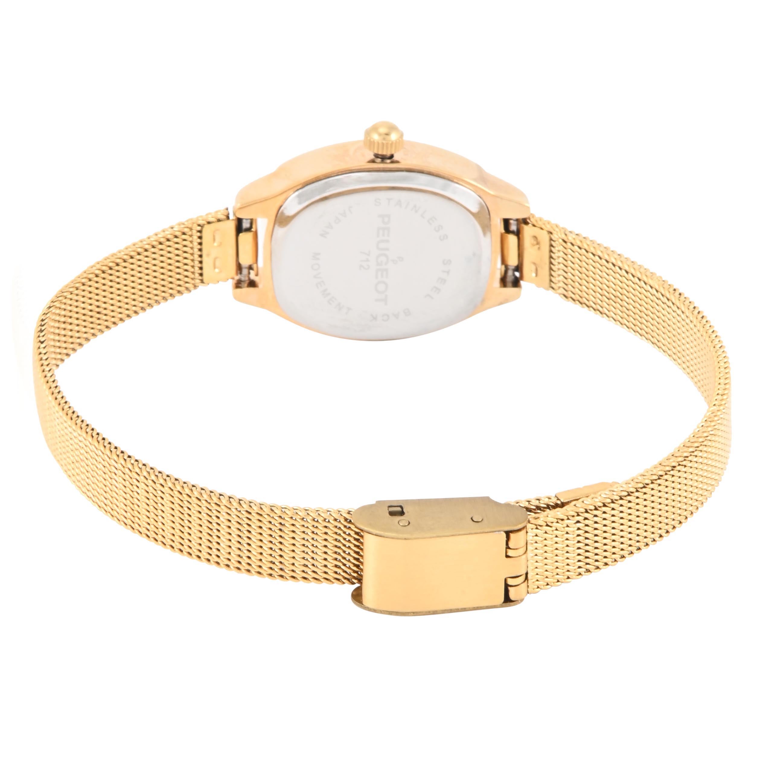 Women White Dial Gold Moon Phase Watch 30x20mm Calendar Mesh Bracelet