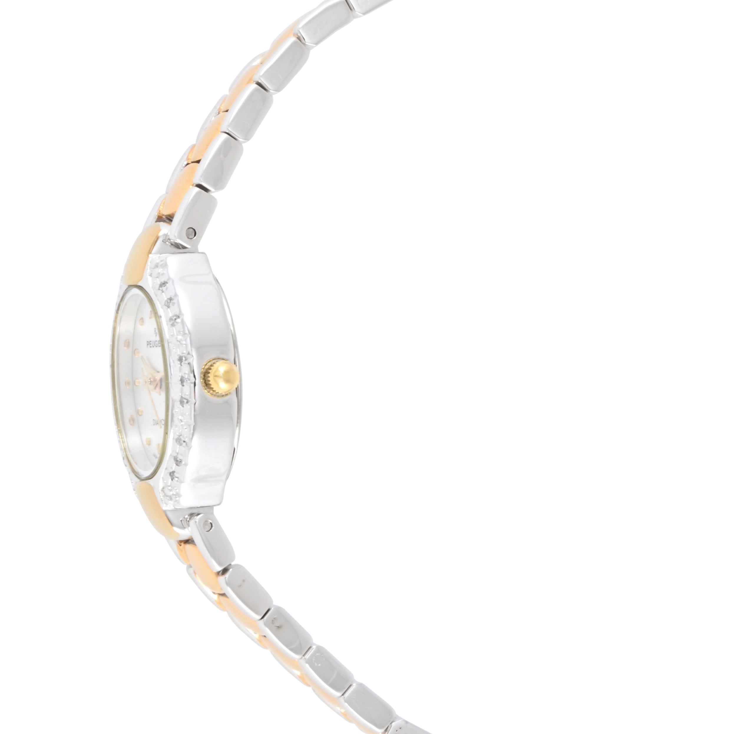 Womens Two-Tone Oval Dial Watch with Diamond Bezel and Two-Tone Bracelet