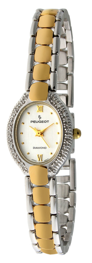 Womens Two-Tone Oval Dial Watch with Diamond Bezel and Two-Tone Bracelet
