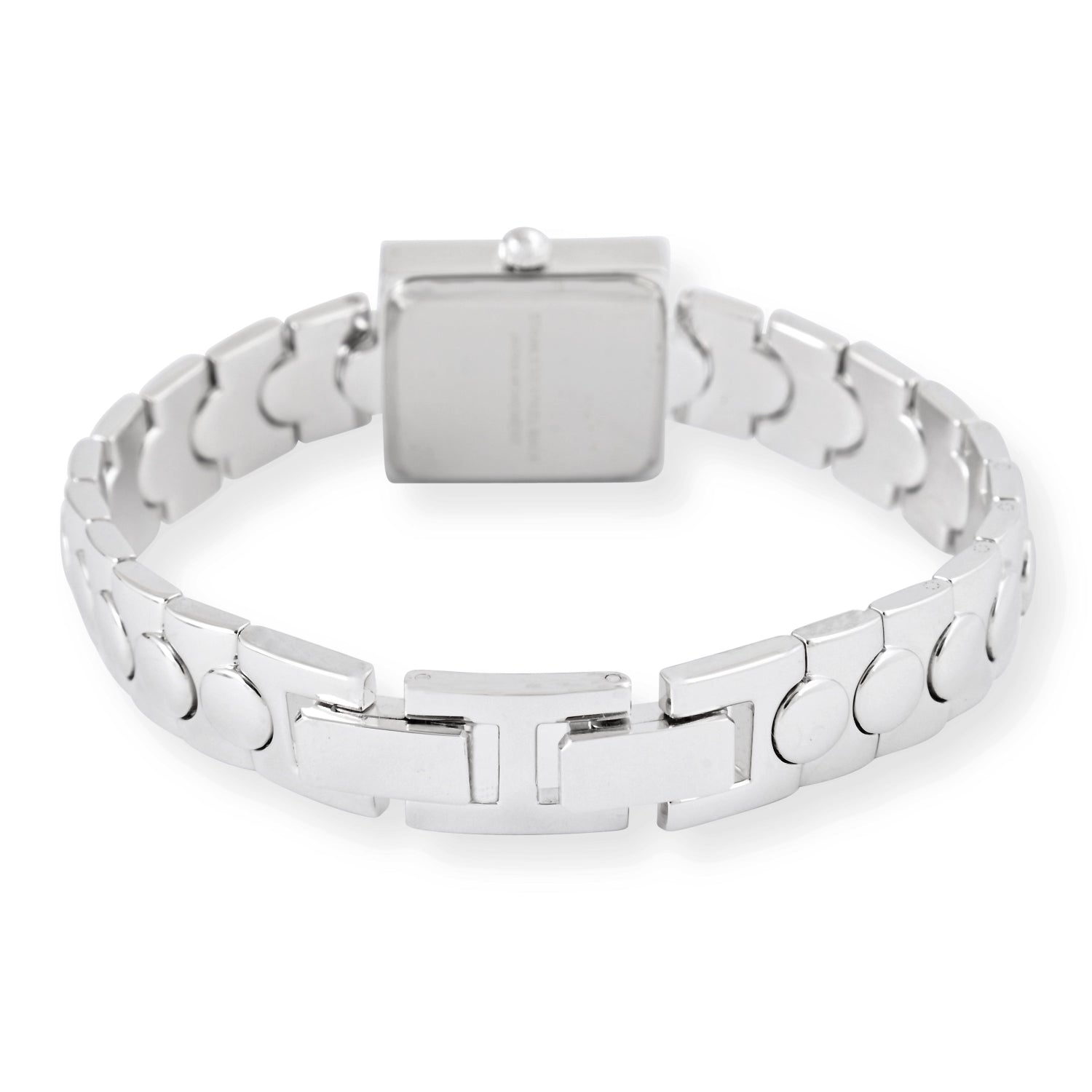 Women's 20mm Square Silver-Tone Watch with Genuine Diamond Bezel