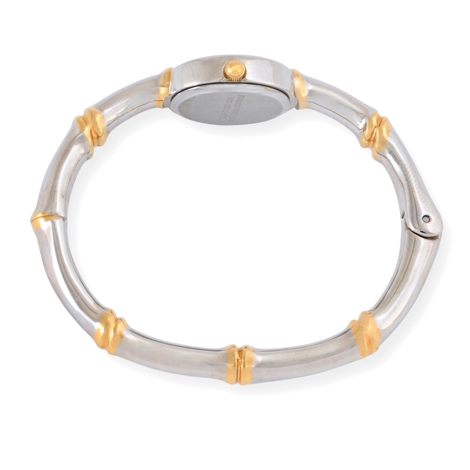Women's Oval 20mm Two-Tone Bamboo Design Bangle Bracelet Watch