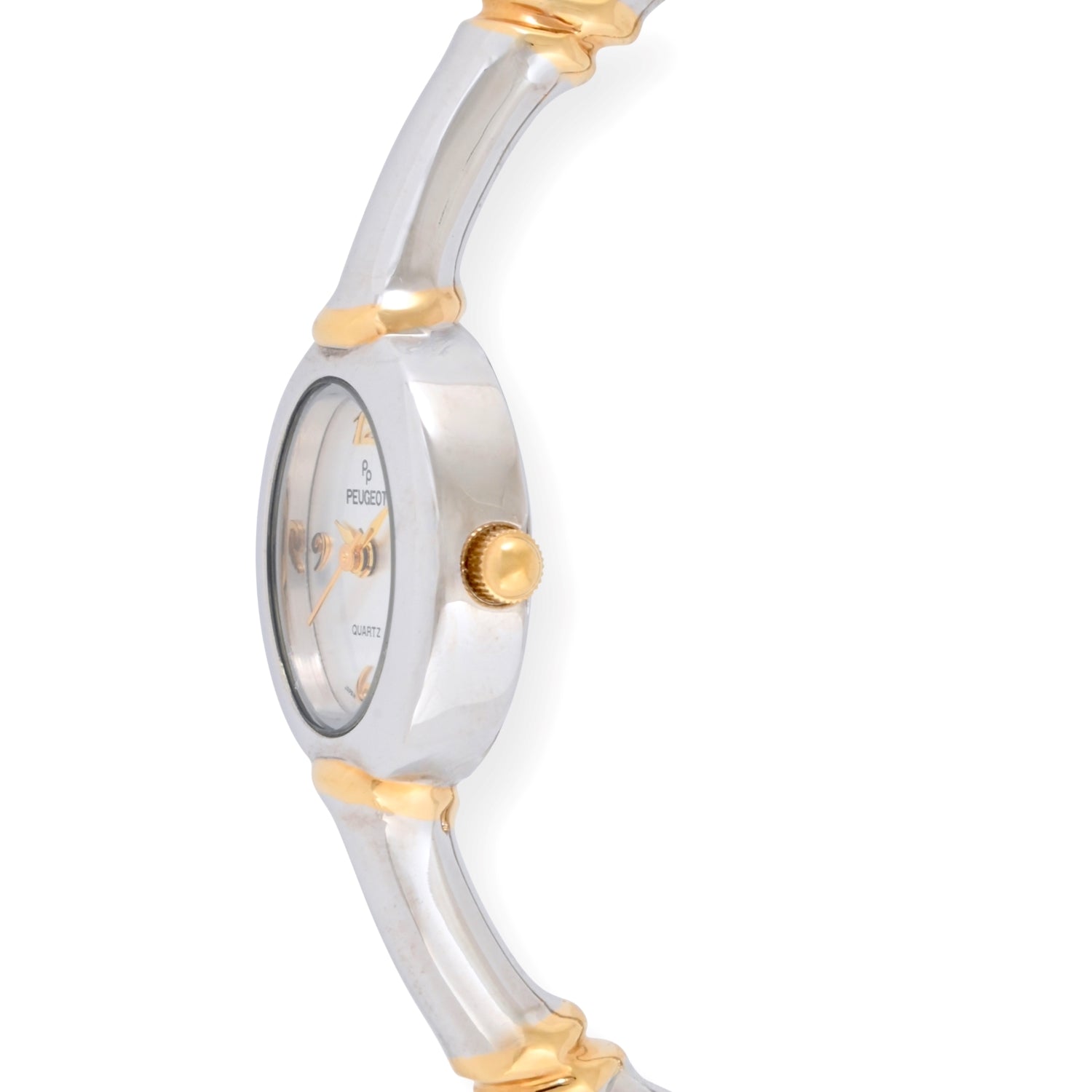 Women's Oval 20mm Two-Tone Bamboo Design Bangle Bracelet Watch