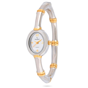 Women's Oval 20mm Two-Tone Bamboo Design Bangle Bracelet Watch