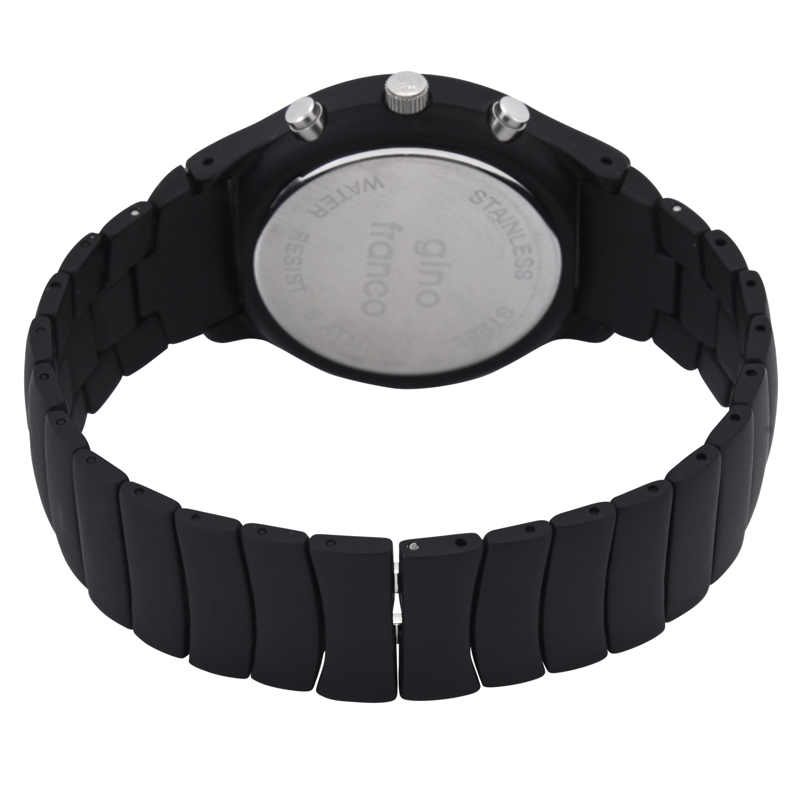 Gino Franco Mens Black Dial Mirano Round Chronograph Black Ion-Plated Watch