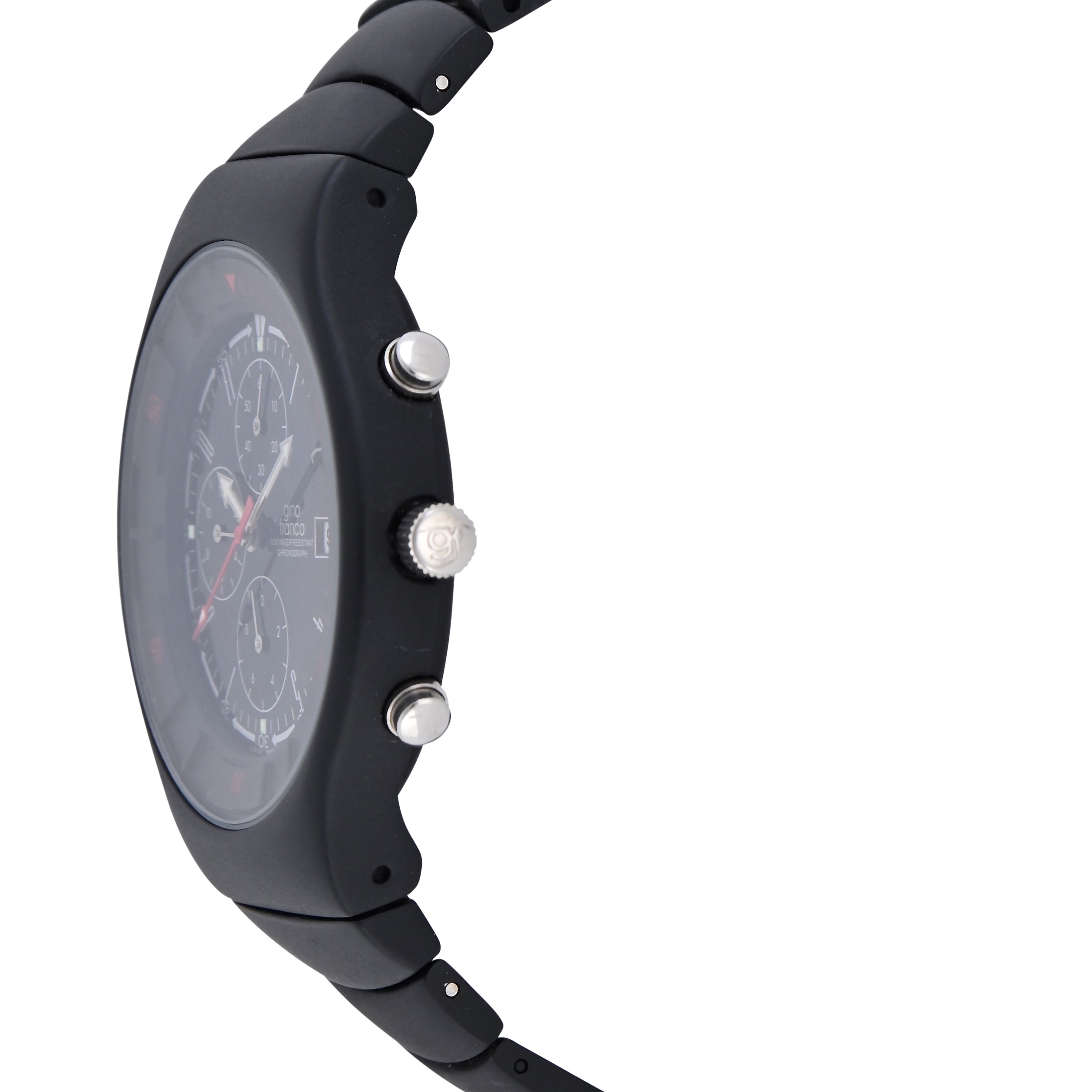 Gino Franco Mens Black Dial Mirano Round Chronograph Black Ion-Plated Watch