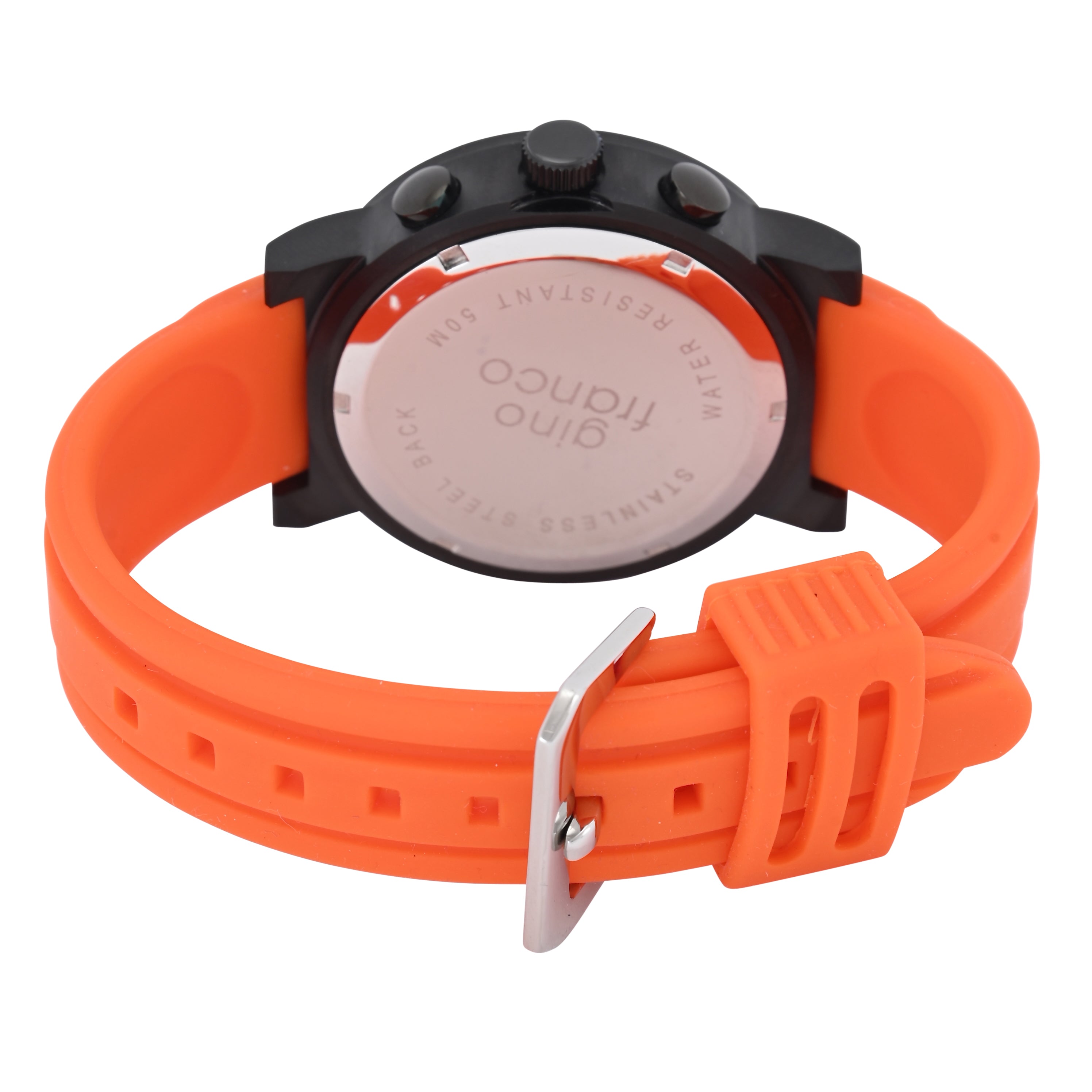 Gino Franco Mens Silicone Rubber Orange Sport Watch with Chronograph Stopwatch