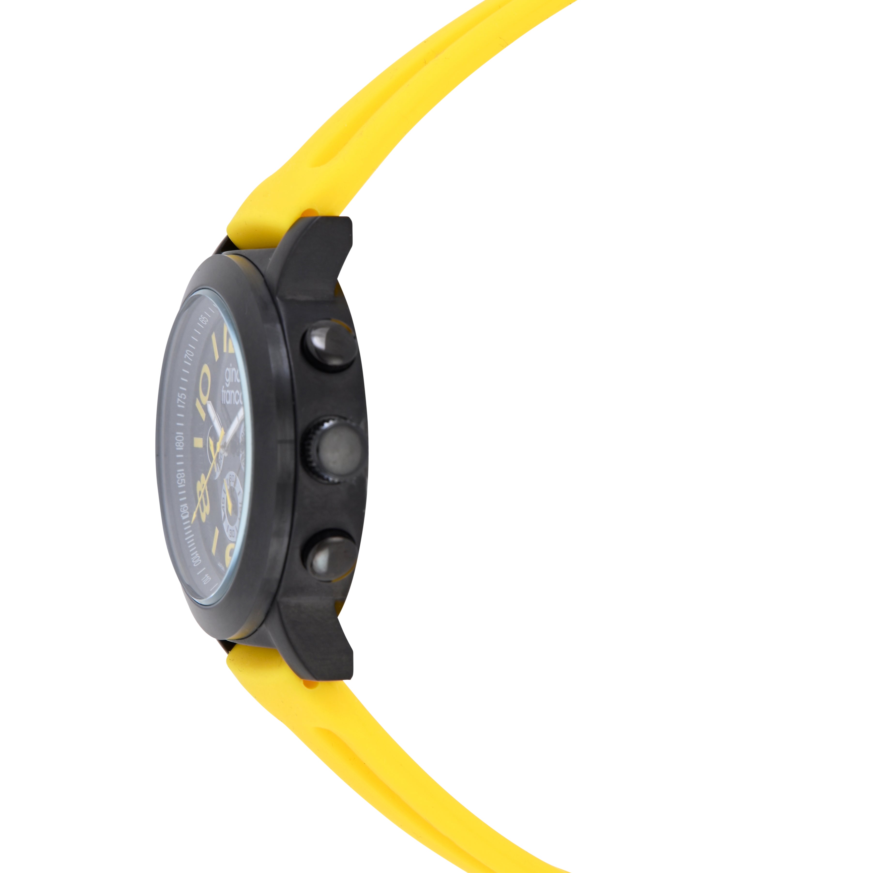 Gino Franco Mens Silicone Rubber Yellow Sport Watch with Chronograph Stopwatch