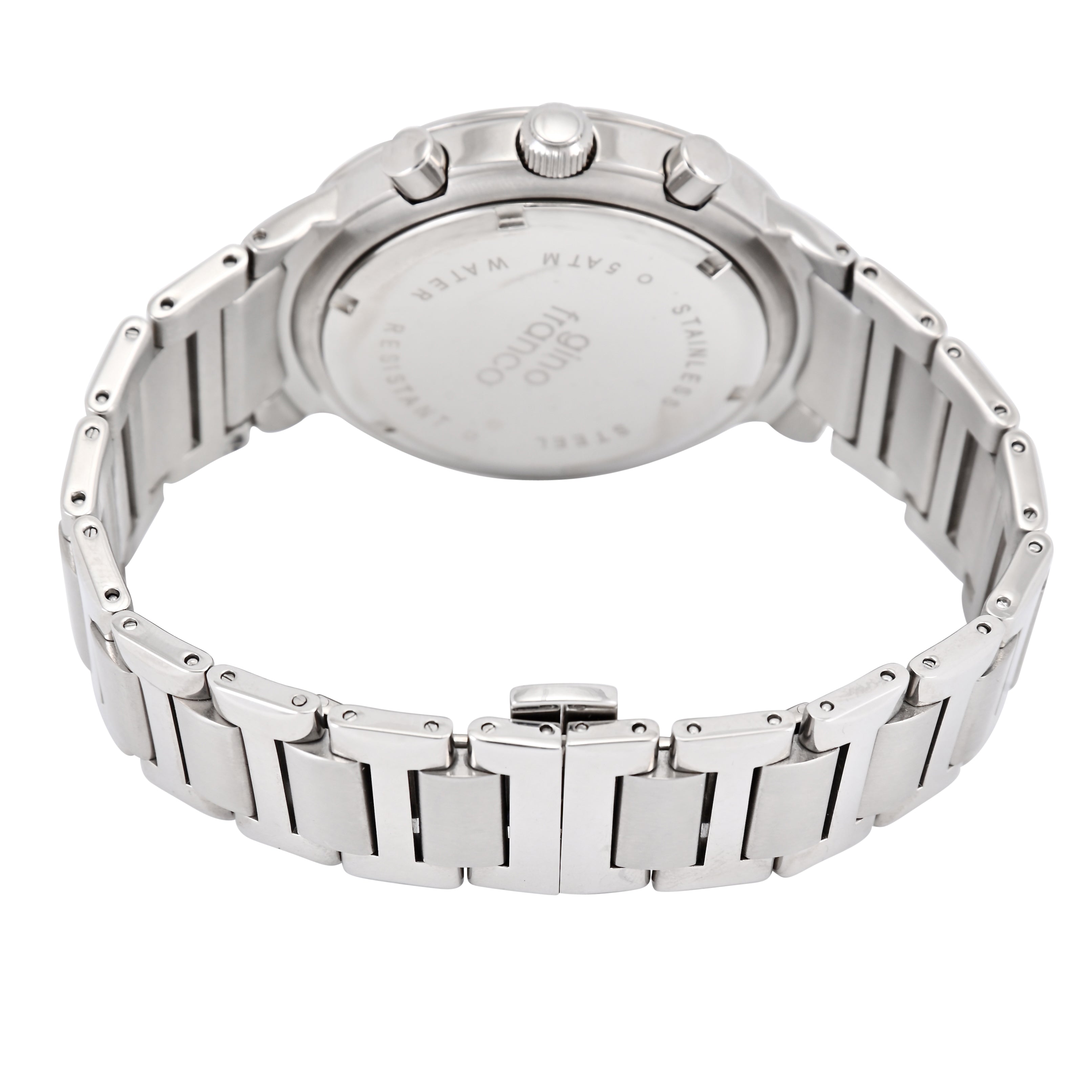 Gino Franco Mens 45mm Stainless Steel Chronograph Stopwatch with Stainless Steel Bracelet