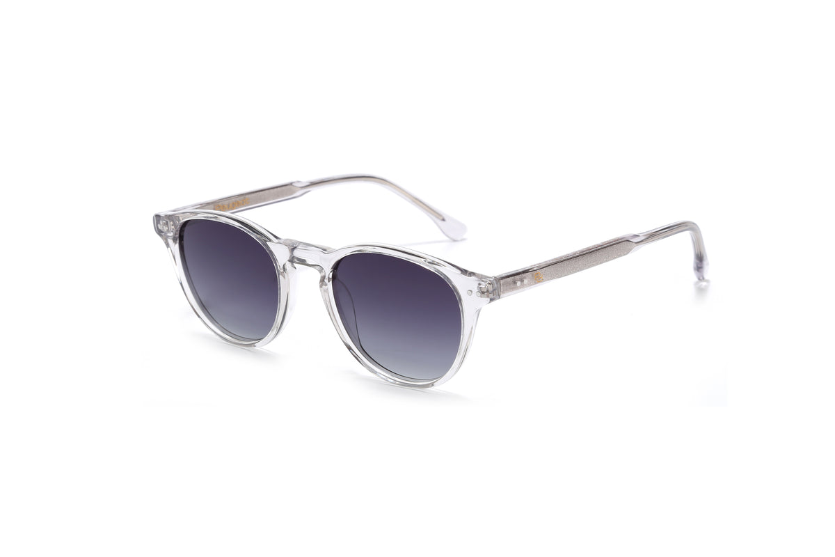 Unisex Corvina Round Handcrafted Acetate Sunglasses – Polarized UV400 Lens – Clear/Smoke-Gray