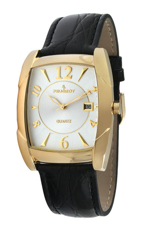 Men’s 40x35mm Gold-Tone Cushion Case Watch with Leather Strap