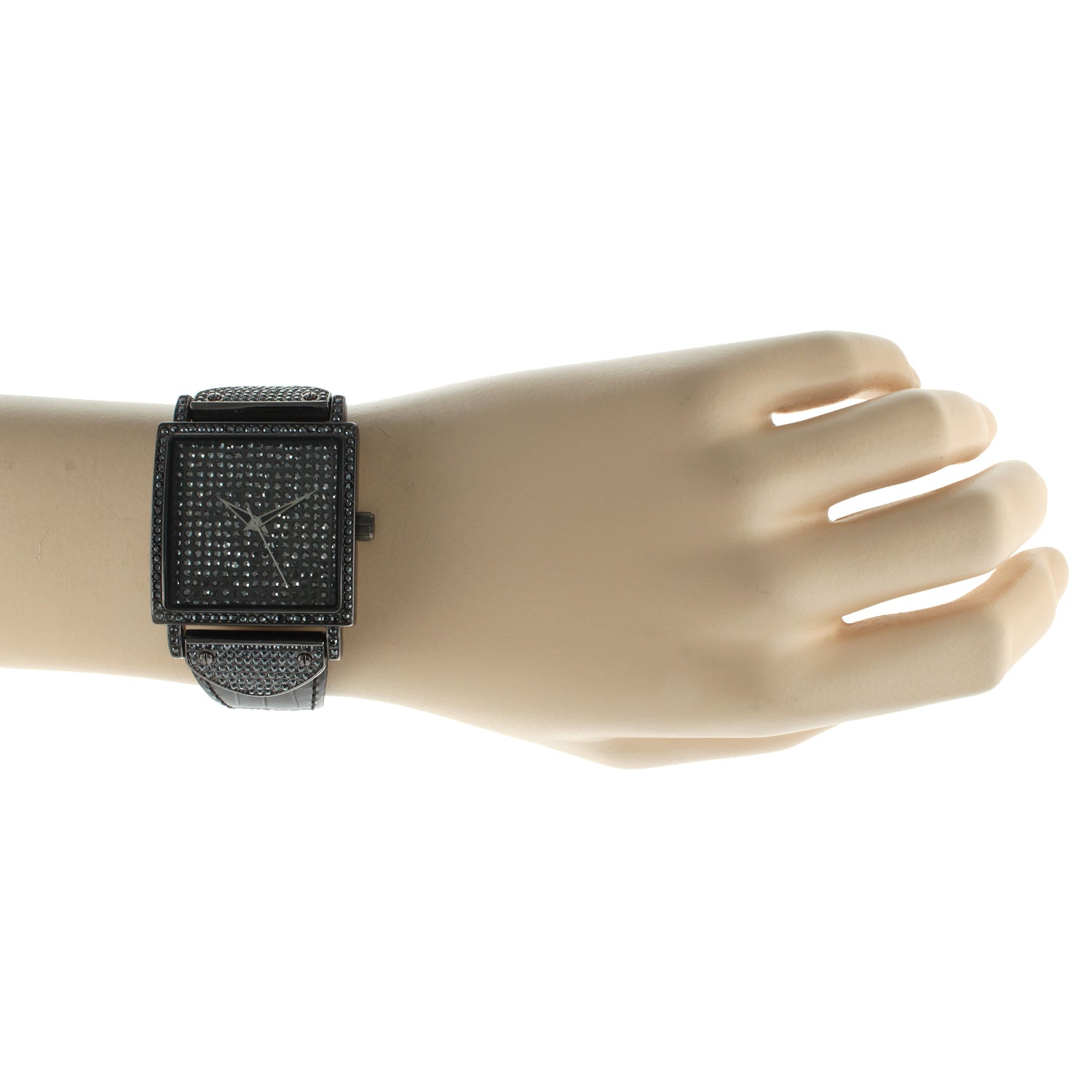 Women's Crystal Couture Black Watch Pavet Face with Leather Bands
