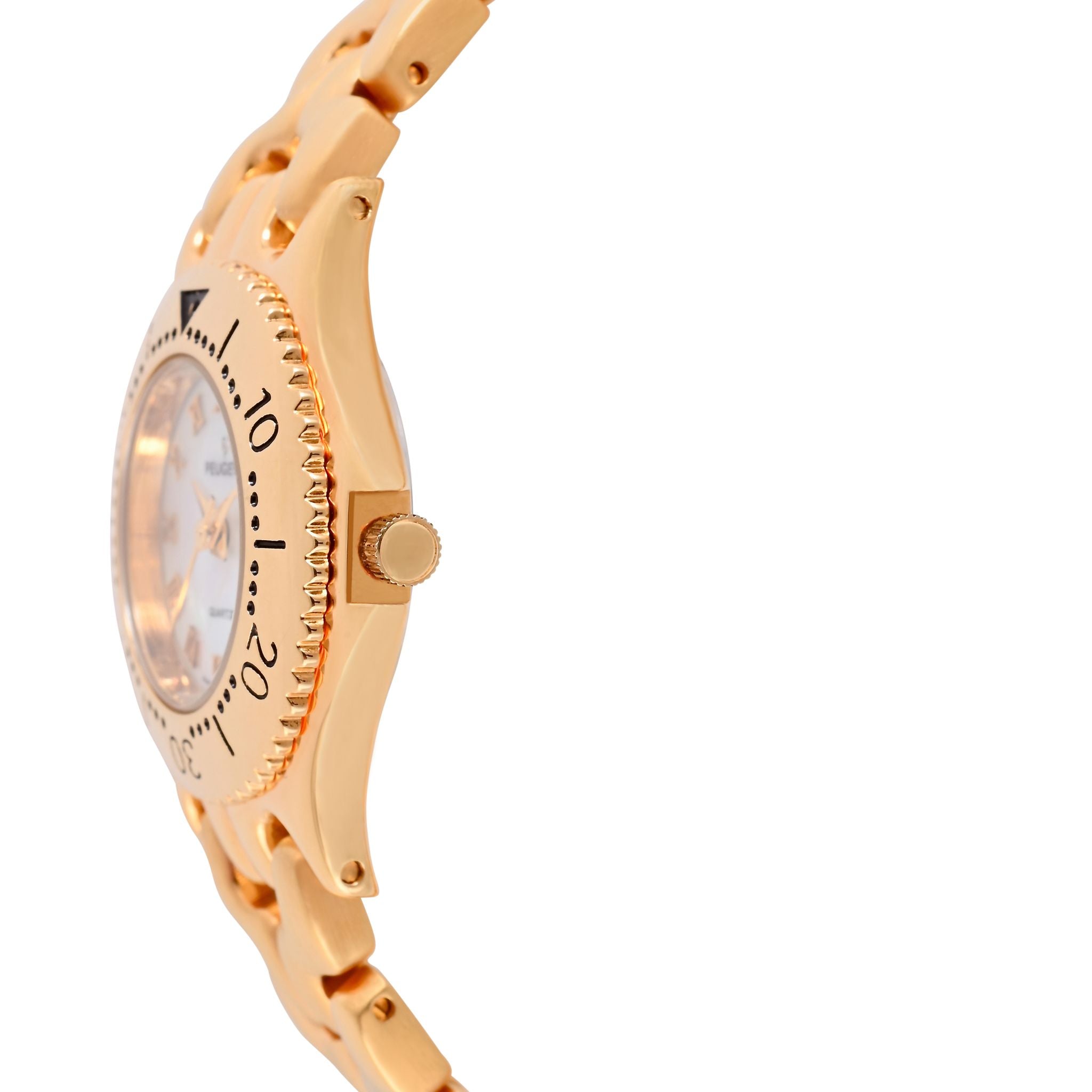 Womens Round 25mm 14K Gold Plated Wrist Watch- Mother of Pearl Dial