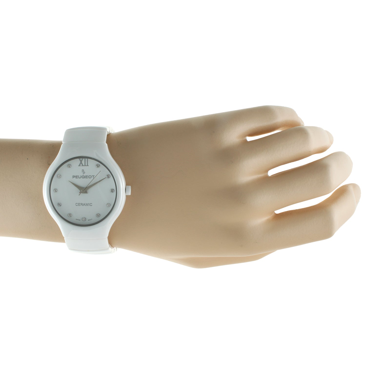 Women's Swiss Round 40mm Ceramic Bracelet Watch with Crystal Numerals