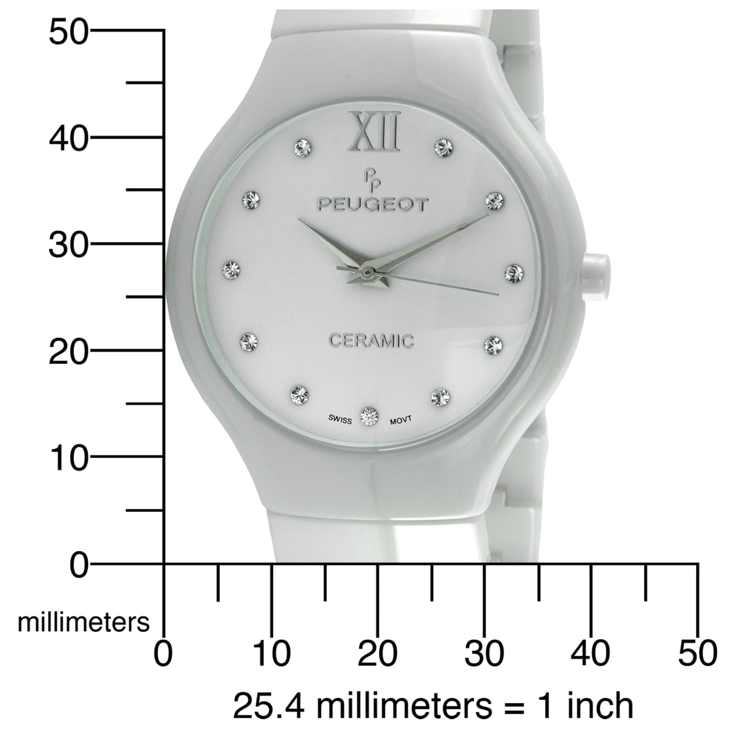 Women's Swiss Round 40mm Ceramic Bracelet Watch with Crystal Numerals