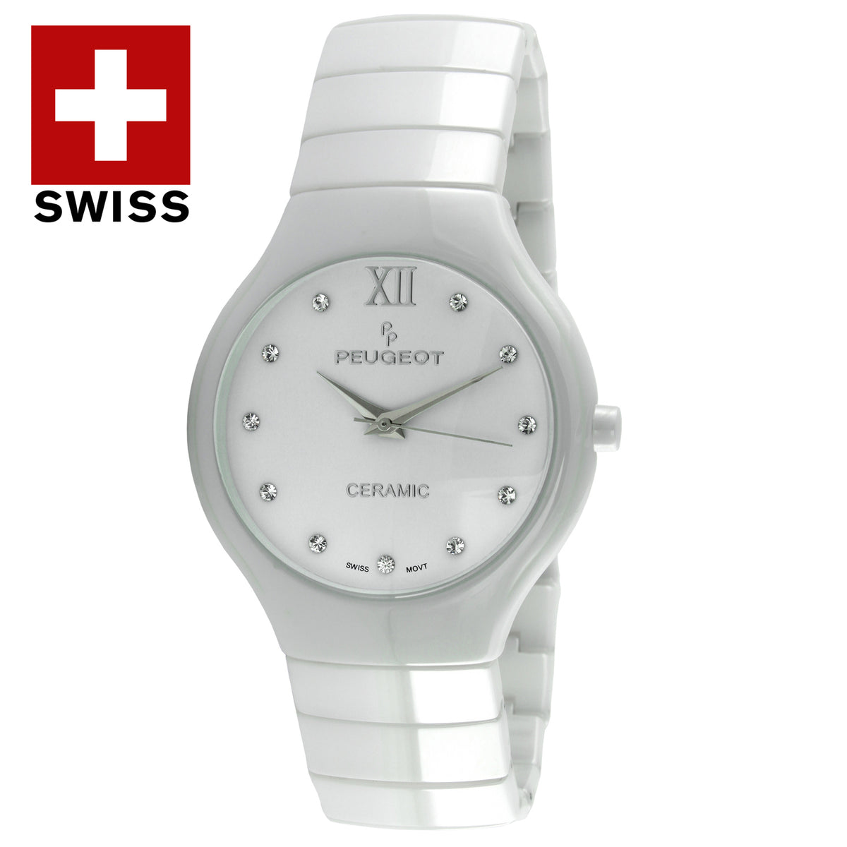 EUC Peugeot ceramic band watch. Peugeot Women Watch White Ceramic Case & Bracelet with Pavet  main image 3