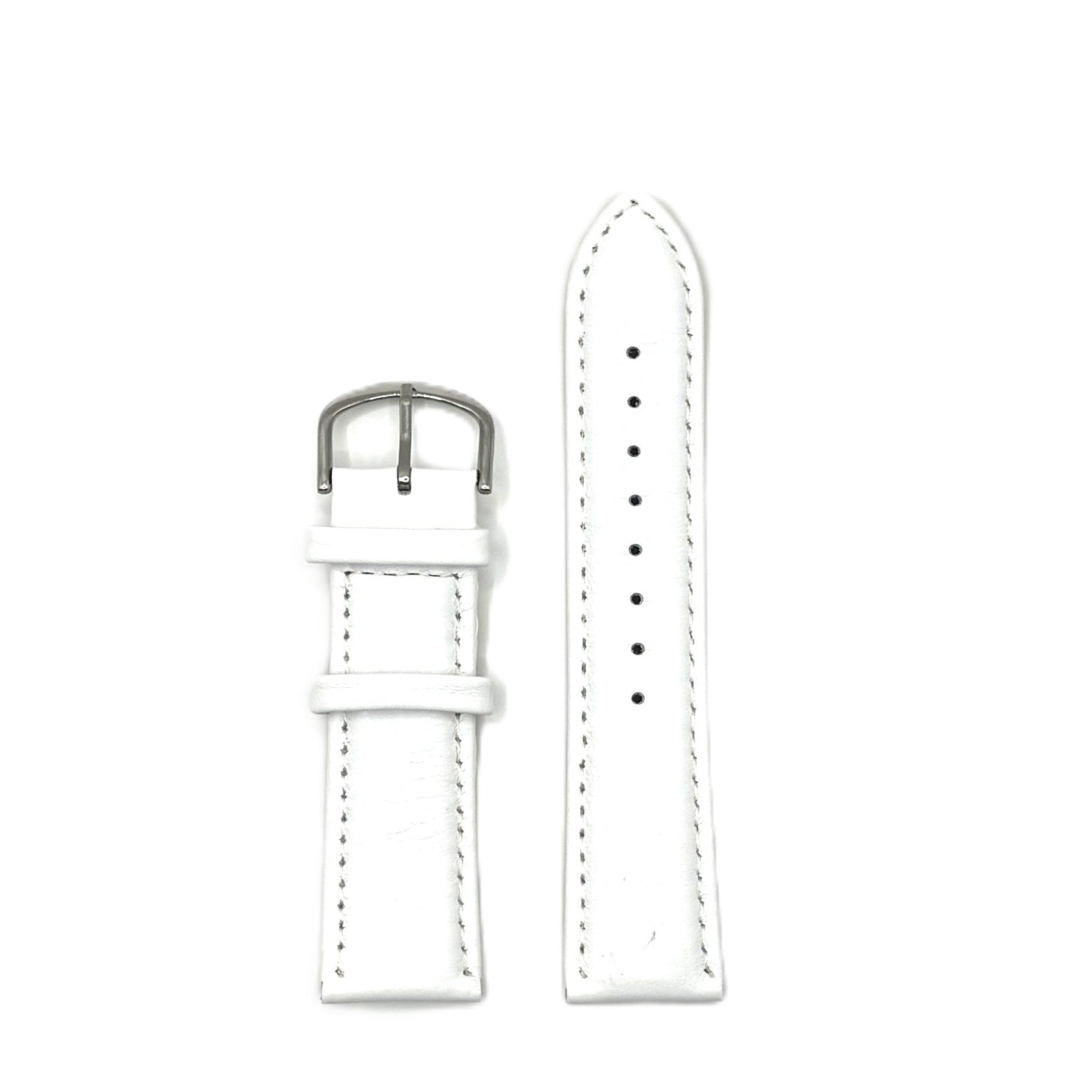 Women's White Smooth Leather Strap- Silver Buckle | 20MM