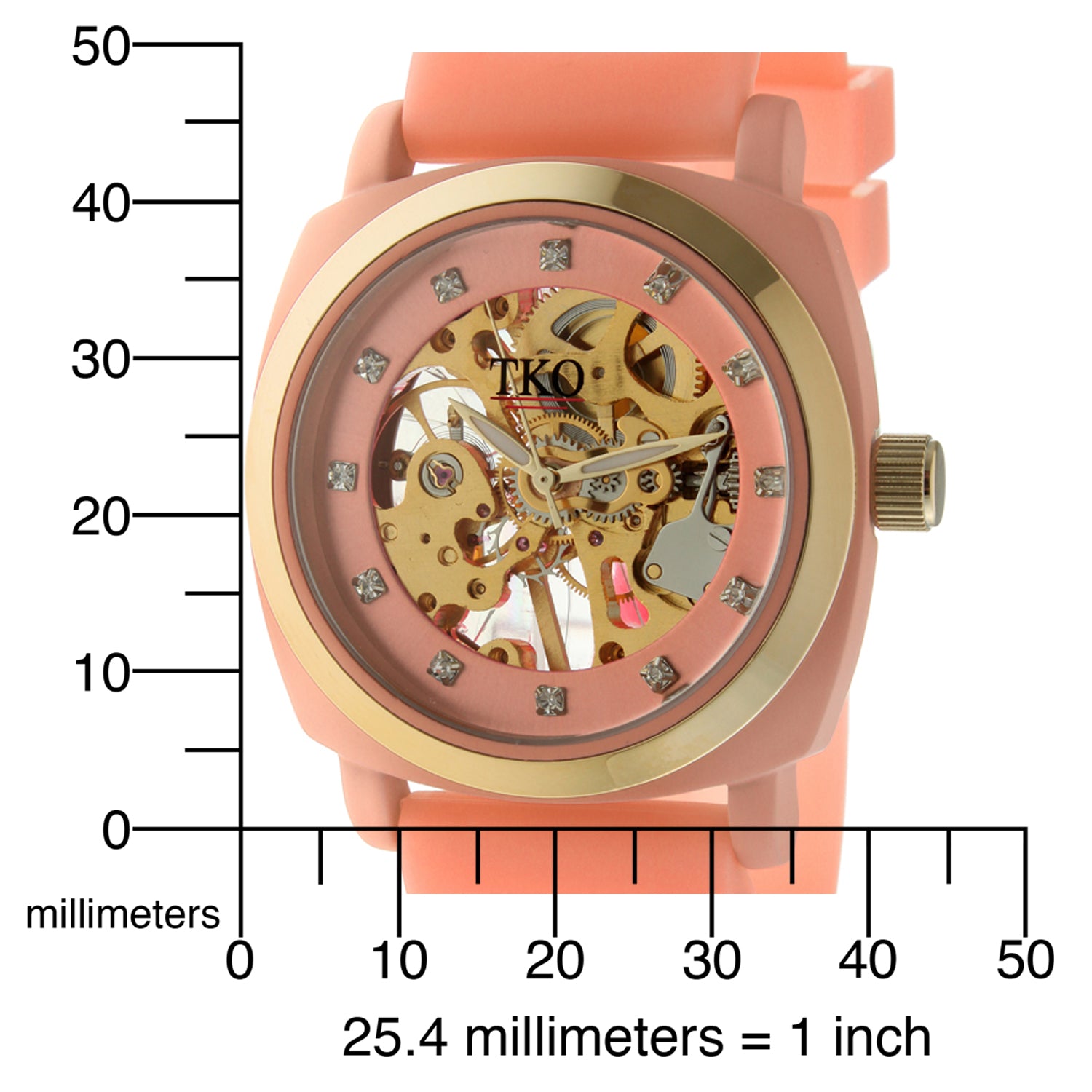TKO 40mm Mechanical Skeleton Watch- Peach