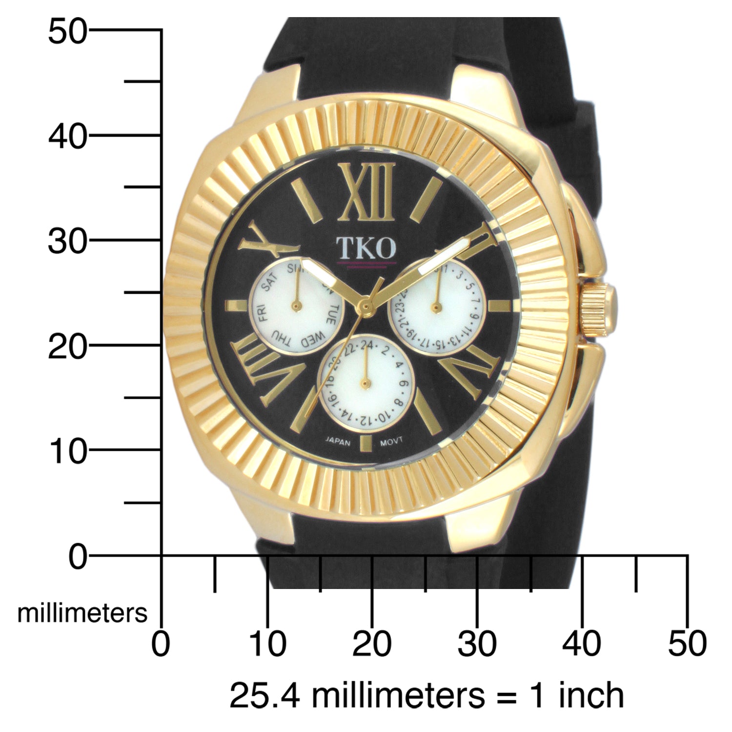 TKO Multi-Function Watch with Fluted Bezel - Black