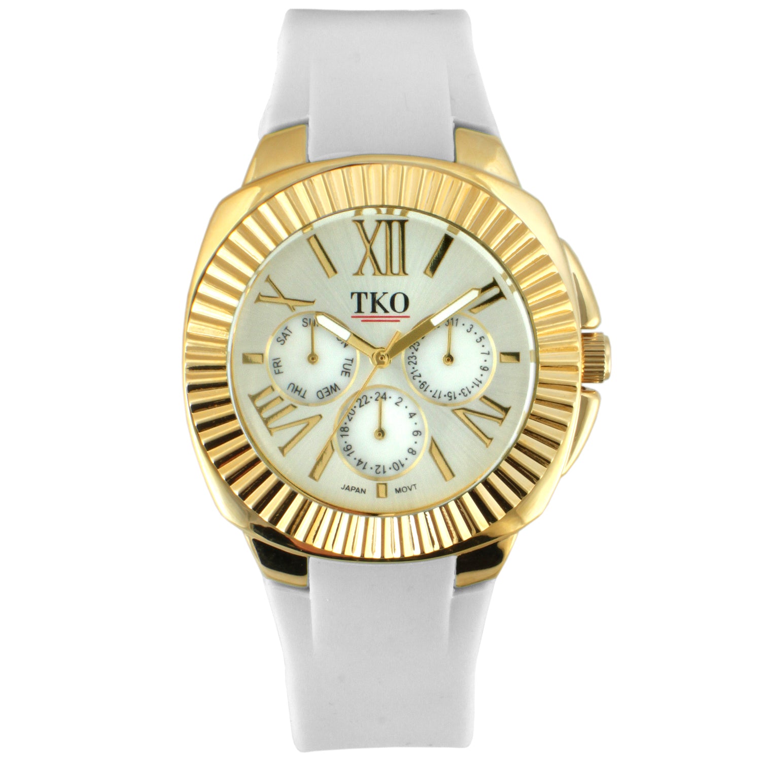 TKO Multi-Function Watch with Fluted Bezel - White