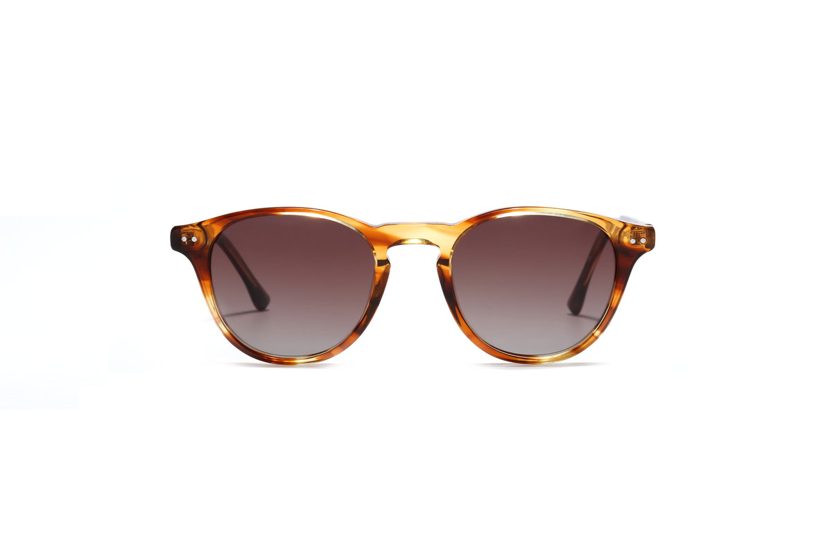 Unisex Corvina Round Handcrafted Acetate Sunglasses – Polarized UV400 Lens – Amber-Tortoise/Brown