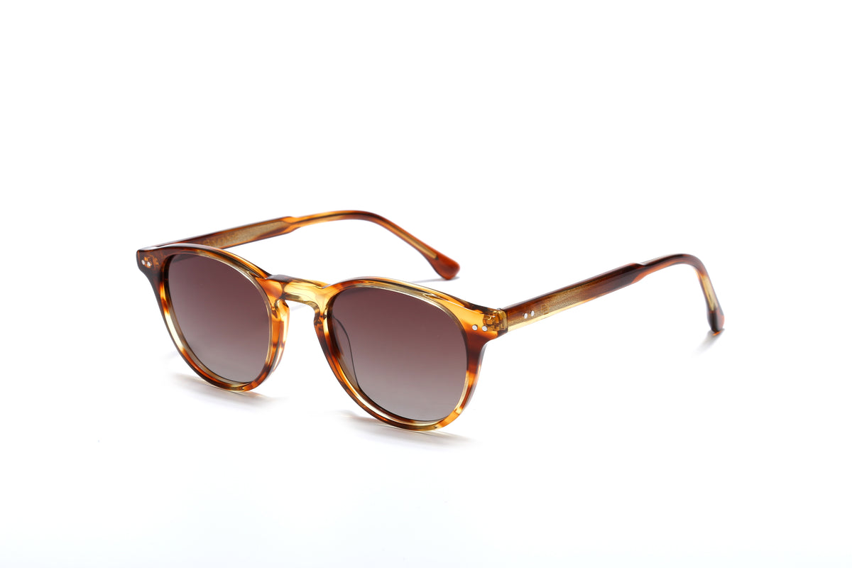 Unisex Corvina Round Handcrafted Acetate Sunglasses – Polarized UV400 Lens – Amber-Tortoise/Brown