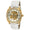 Women's Mechanical Skeleton Watch with Crystal Bezel & White Leather Band