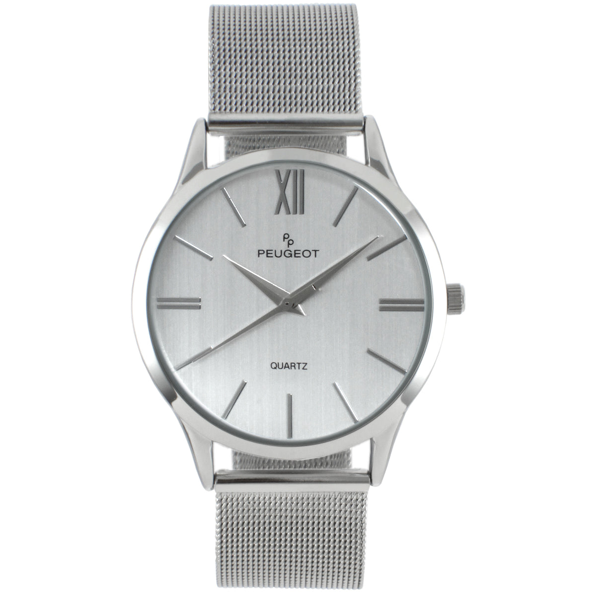 Peugeot Mens Watch Silver Steel Mesh Mesh Bracelet with Silver Dial