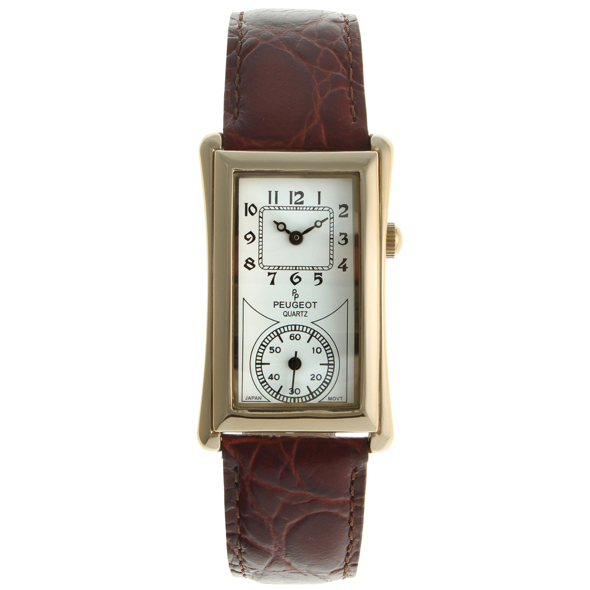 Peugeot Mens Doctors Watch Gold with Brown Leather Strap. - Peugeot Watches