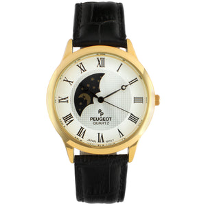 Men's 38mm White Dial Sun-Moon Leather Strap watch