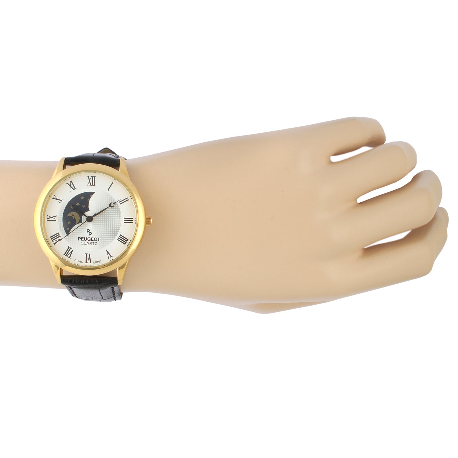 Men's 38mm White Dial Sun-Moon Leather Strap watch