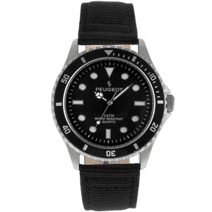 Men's 42mm Sport Bezel Watch with Black Dial and Canvas Strap