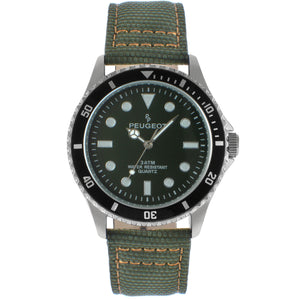 Men's 42mm Sport Bezel Watch with Green Dial and Canvas Strap