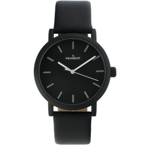 Men's 40mm Black Minimalist Calfskin Leather Strap Watch