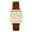 Men's 35mm 14K Gold Plated Square Watch with Brown leather Strap