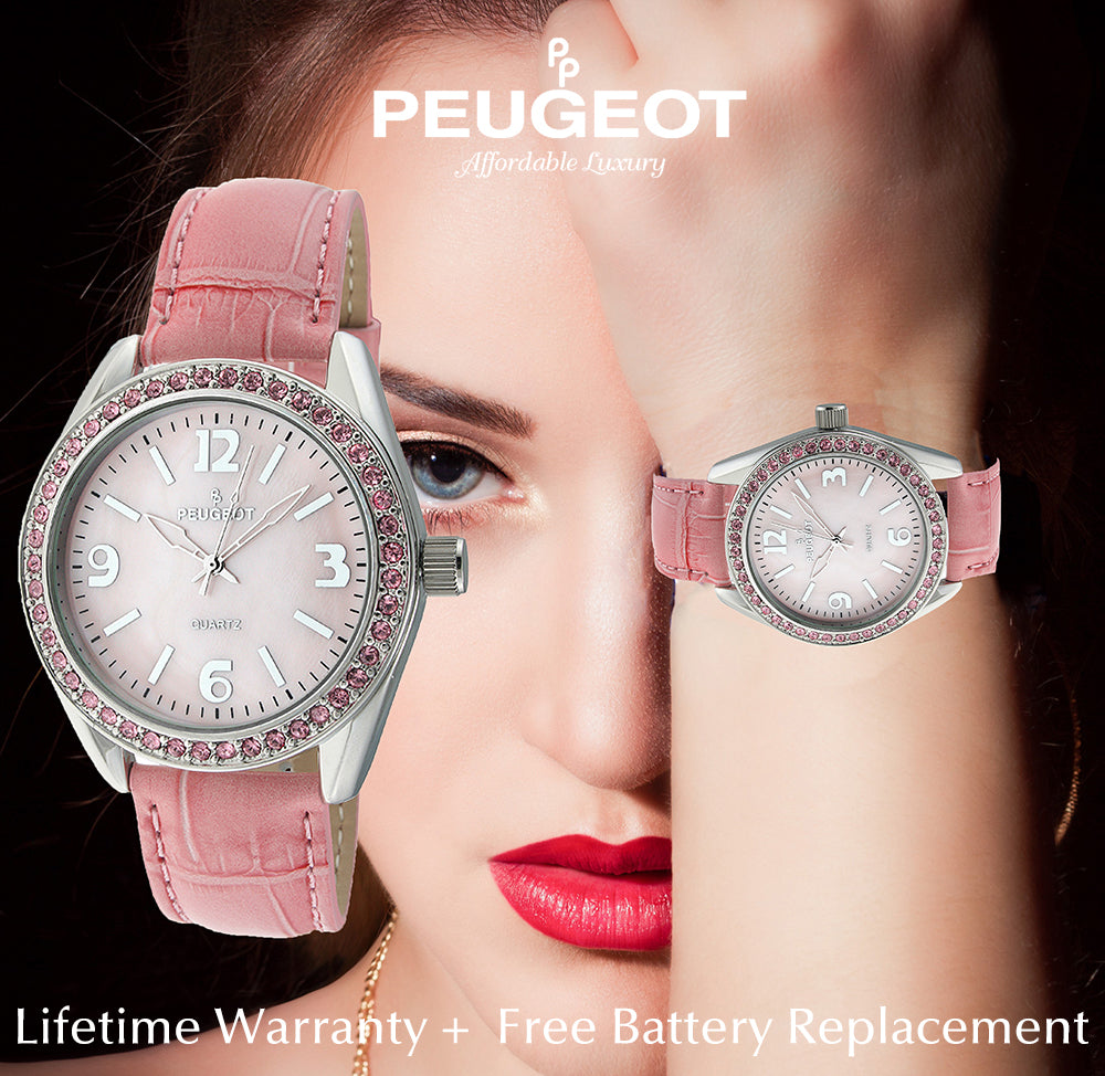 Women's Pink Watch 40mm Bold Crystal Bezel Leather Strap