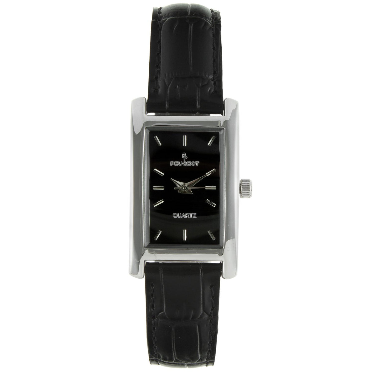 Peugeot Women Watch Silver Rectangular Black DIal and Leather