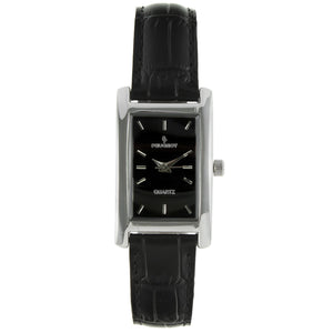 Women 34x20mm silver trim watch with Black face and Black leather strap