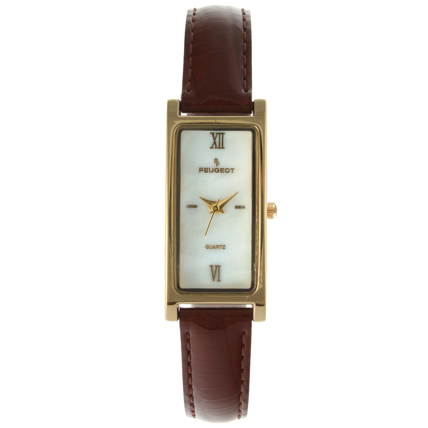 Women's 35x18mm Watch Glossy Brown Leather Strap
