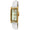Women 36x18 mm Gold trim watch with a mother of pearl face and gold markers, with a white shiny leather band.