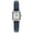 Woman 20mm Square watch with silver trim and a Silver face with crystal markers and a blue leather strap