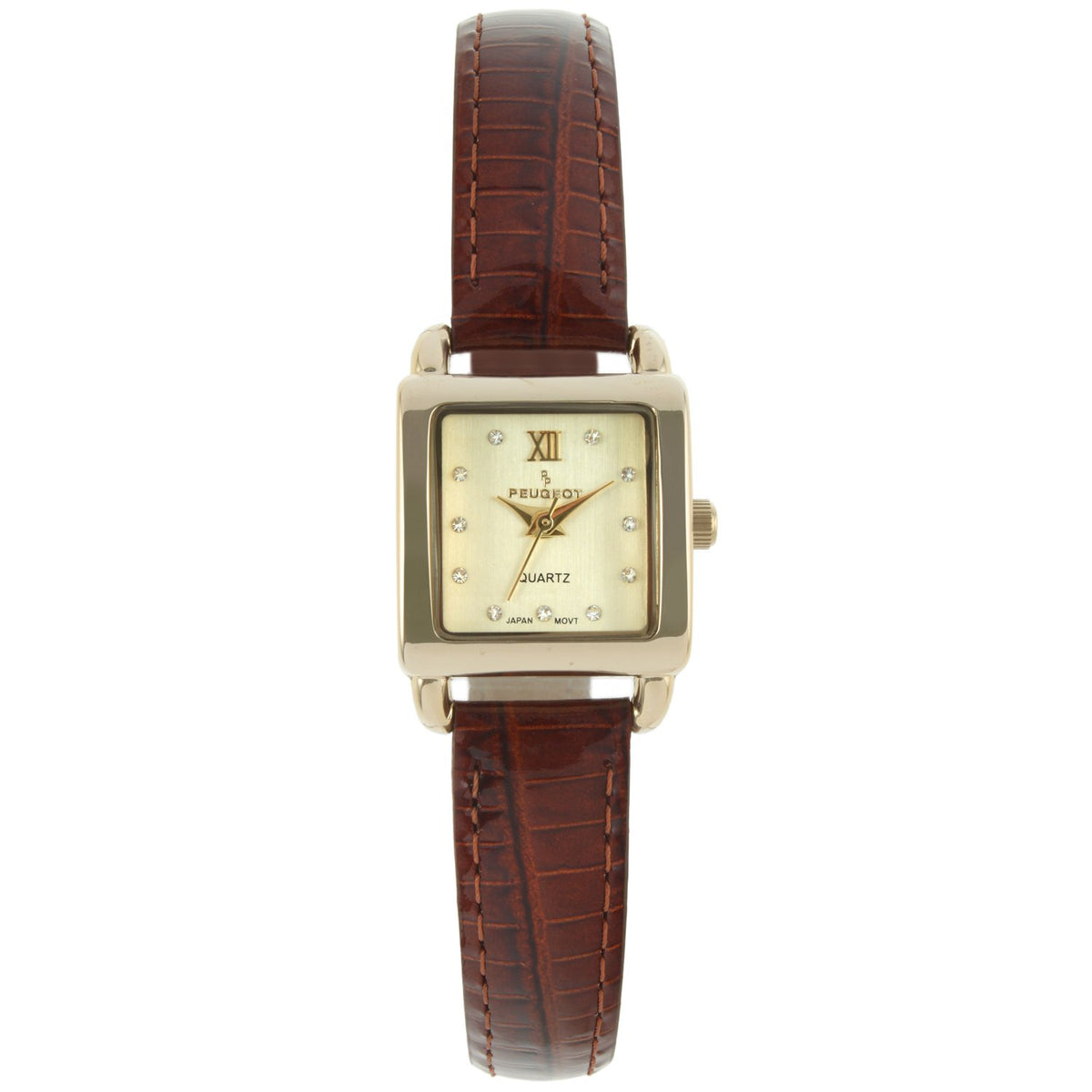 Peugeot Women's Small Square Case Watch with Crystal Marker