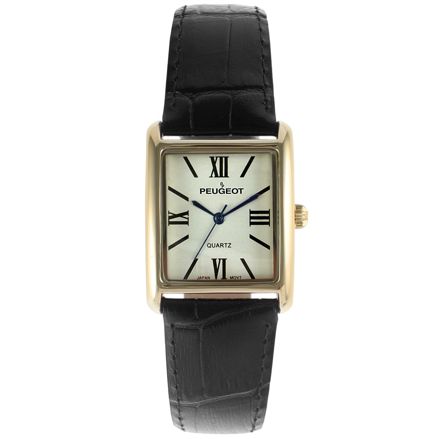 Peugeot Women Two-Tone Tank Shape Dress Watch with Designer Leather Wrist  Band