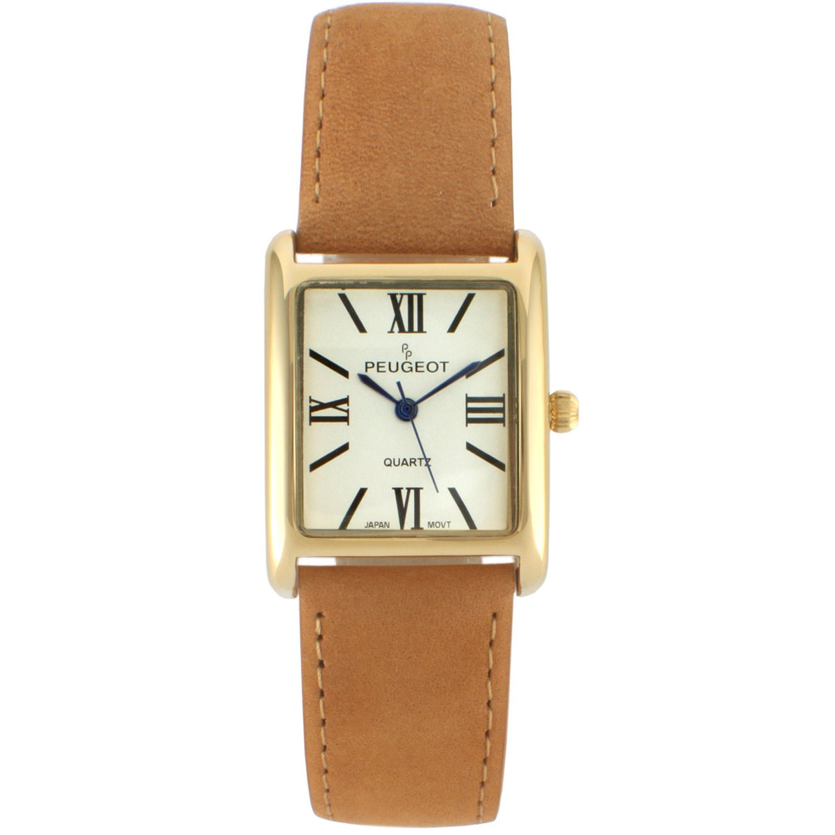 Women Tank Shape Watch With Genuine Brown Suede Leather Strap display picture 1