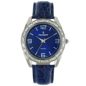 Women's 40mm Blue Boyfriend Watch with Baguette Crystals