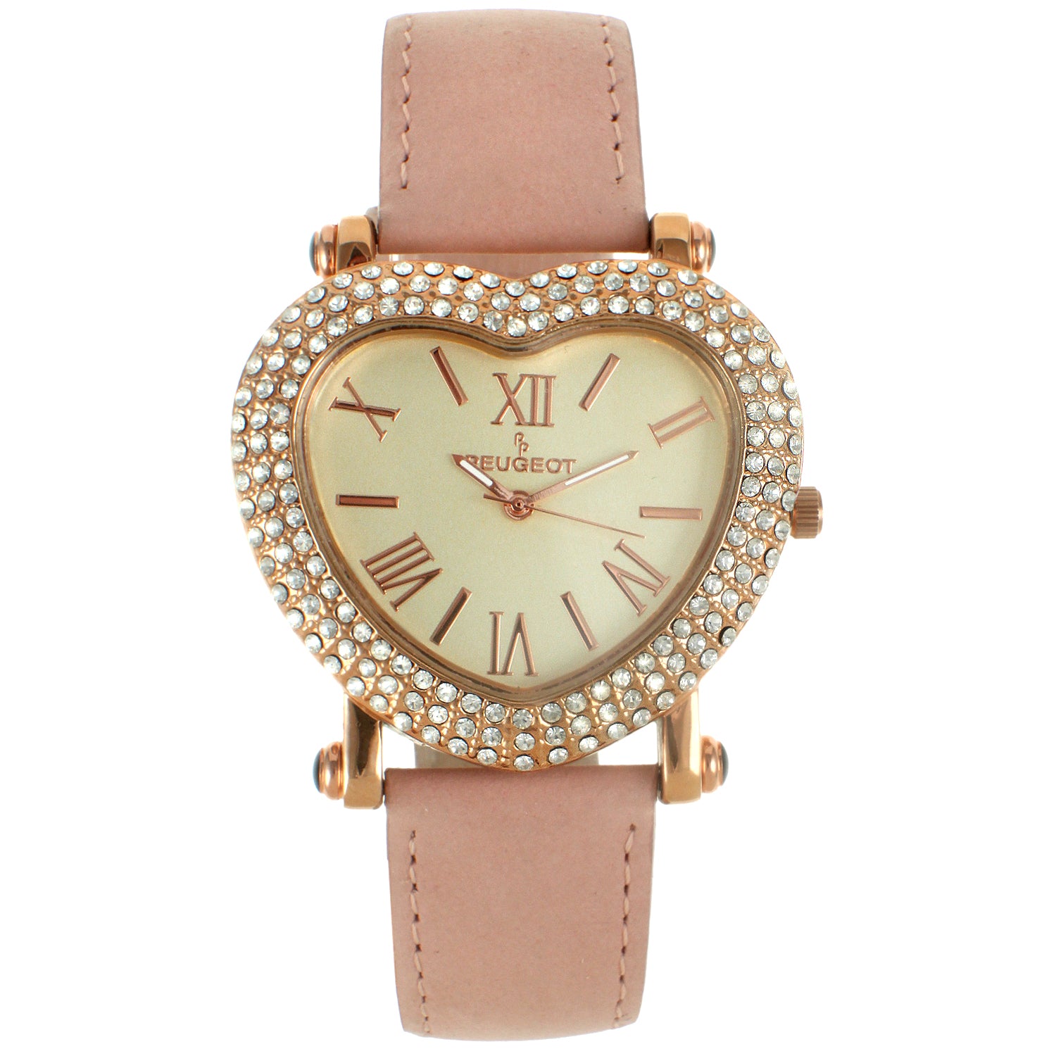 Women's Peugeot Heart Shaped Crystal Watch Pink Rose Gold