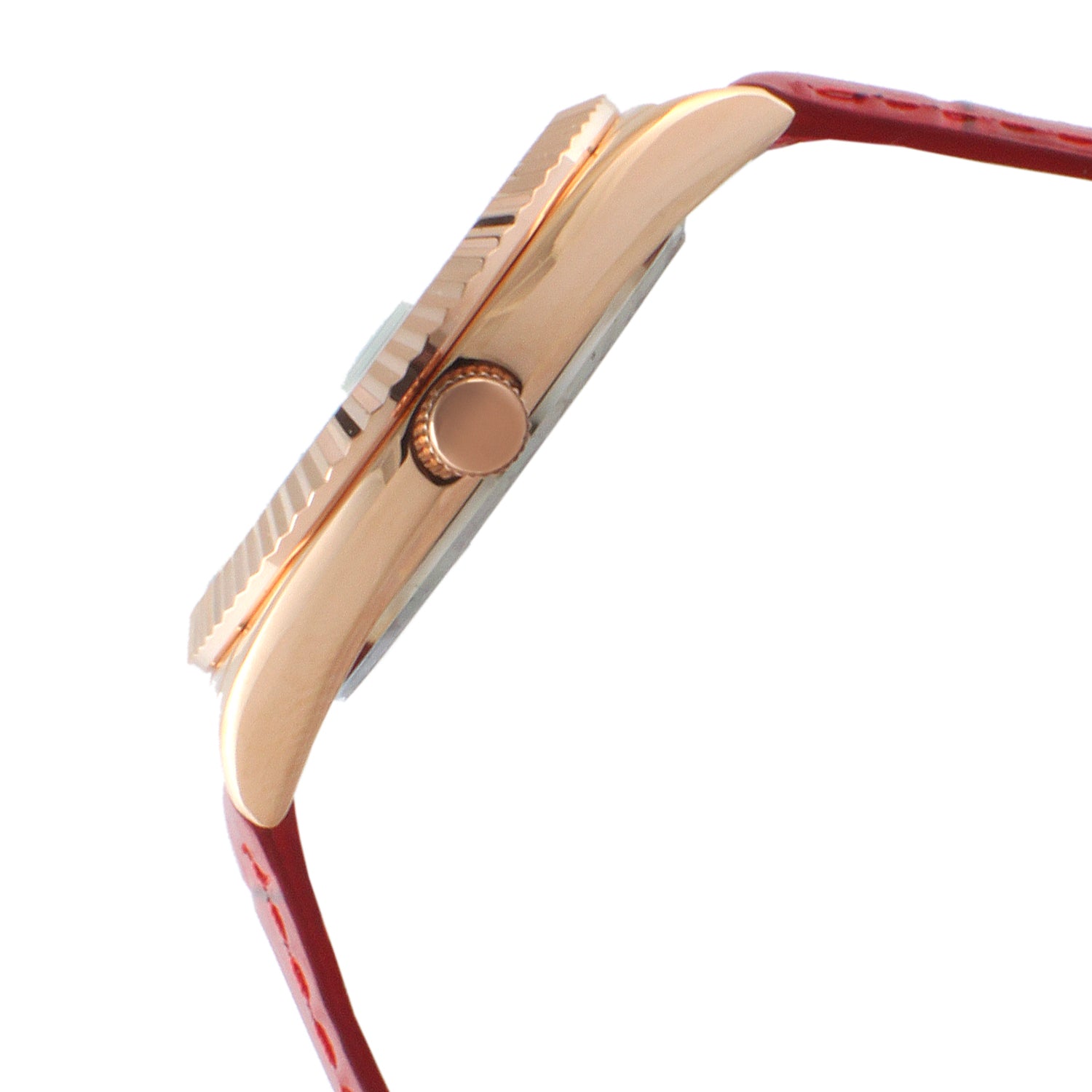 Women 36mm Red Fluted Bezel Watch with Leather Strap