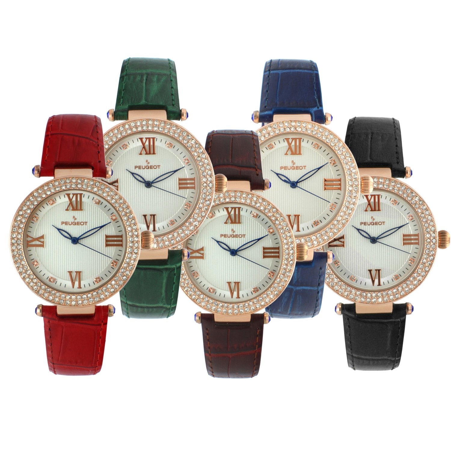 Women's 38mm Black Watch Crystal Bezel Leather Strap