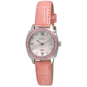 Women's 28mm Pink Watch with Crystal Bezel Leather Strap