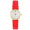 Woman 24mm Round face gold trim watch, with white face And gold easy to read hour markers and a Red leather band