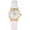 Woman 24mm Round face gold trim watch, with white face And gold easy to read hour markers and a white leather band